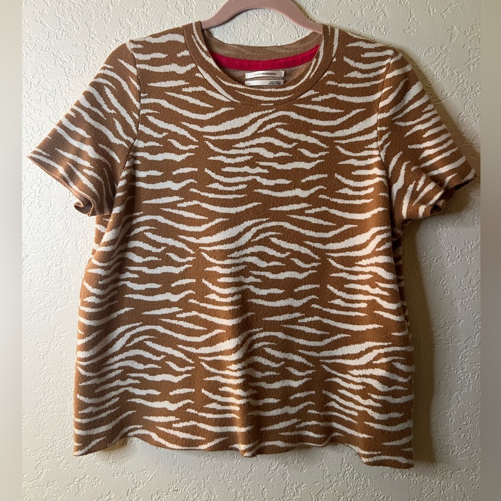 Anthropology Brown and White Zebra Print sweater shirt